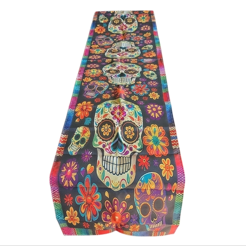 Colorful Sugar Skull Table Runner